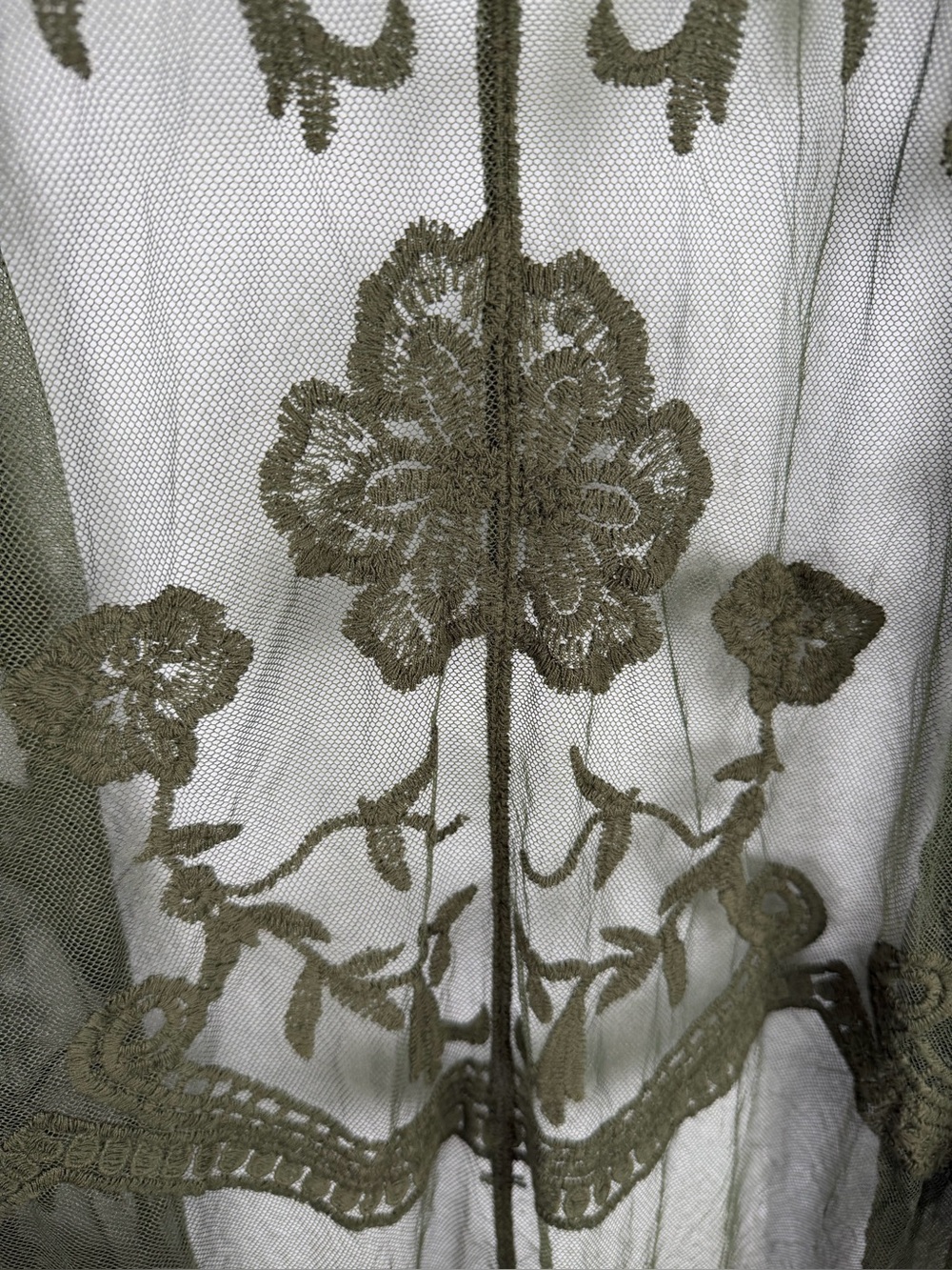 NWT Adiva Olive Green Sheer Embroidered floral Lace Kimono open-front Sz Large - Picture 4 of 11